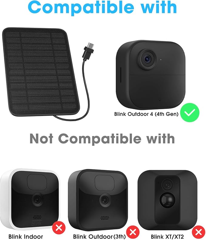 5W Solar Panel for Blink Camera Outdoor, Solar Panel Charger with Battery Compatible with New Blink Outdoor 4 (4th Gen) Camera, with 13.1ft Cable, IP65 Weatherproof, Includes Secure Wall Mount, 4 Pack