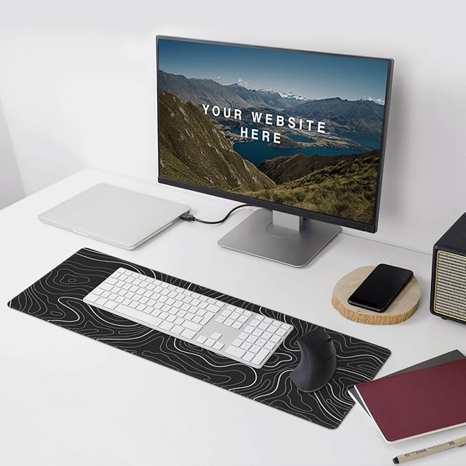 Topographic Contour Extended Big Mouse Pad Large,Gaming Mouse Pad Desk Pad,31.5x11.8 Inch Long Computer Keyboard Mouse Mat Mousepad with 3mm Non-Slip Base and Stitched Edge for Gaming and Office