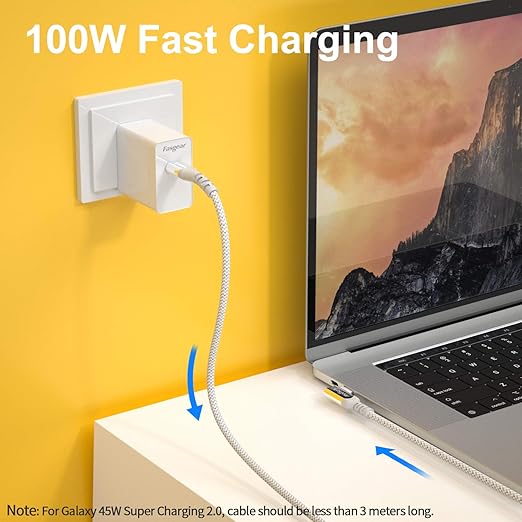 Fasgear 100W USB C to Type C 90 Degree Cable 6ft, USB 3.1 Gen 2 10Gbps Data Sync 5A Power Delivery with E-Marker Compatible for MacBook,Link,VR Headset,PD Docking Station,SSD,4K Displays,Grey