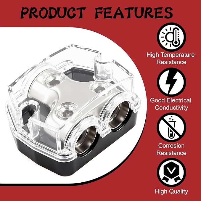 2 Way Power Distribution Block 1x 0 GA in 2X 0 GA Out Circuit Protector Distribution Connecting Blocks for Car Audio Splitter,2Pcs with Installation Kit