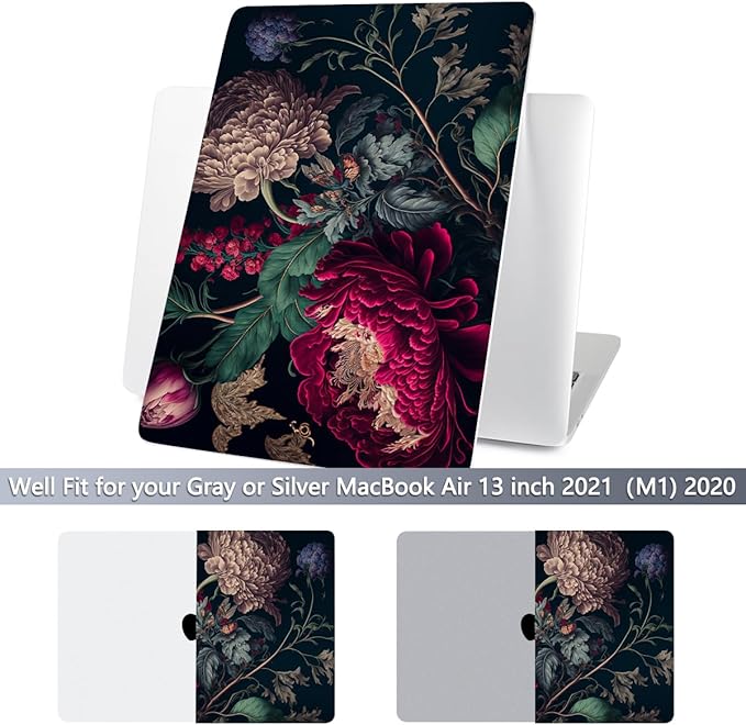 Batianda Design Case for M1 MacBook Air 13 Inch Model A2337 A2179 A1932 2021 2020 2019 Release,3D Stylish Designed Hard Shell with Keyboard Cover & Screen Protector, Vintage Flower