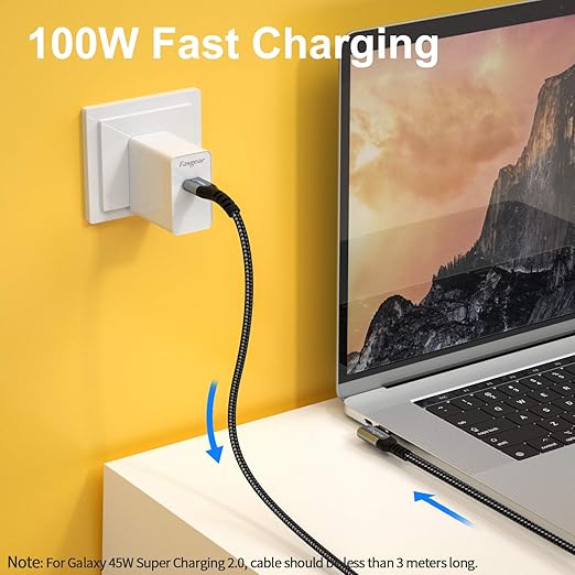 Fasgear USB C to USB C 3.1 Gen 2 Cable 10ft, 10Gbps 100W(20V/5A) Power Delivery with E-Marker Chip 10Gbps Data Sync 4K@60Hz Video Output Compatible for Type-C Devices,Quest Link,MacBook (Black)