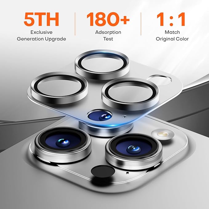 Camera Lens Protector for iPhone 16 Pro Max/16 Pro/15 Pro Max/15 Pro/14 Pro Max/14 Pro, Aluminum Alloy Sapphire Glass Camera Screen Cover, Case Friendly- White Titanium