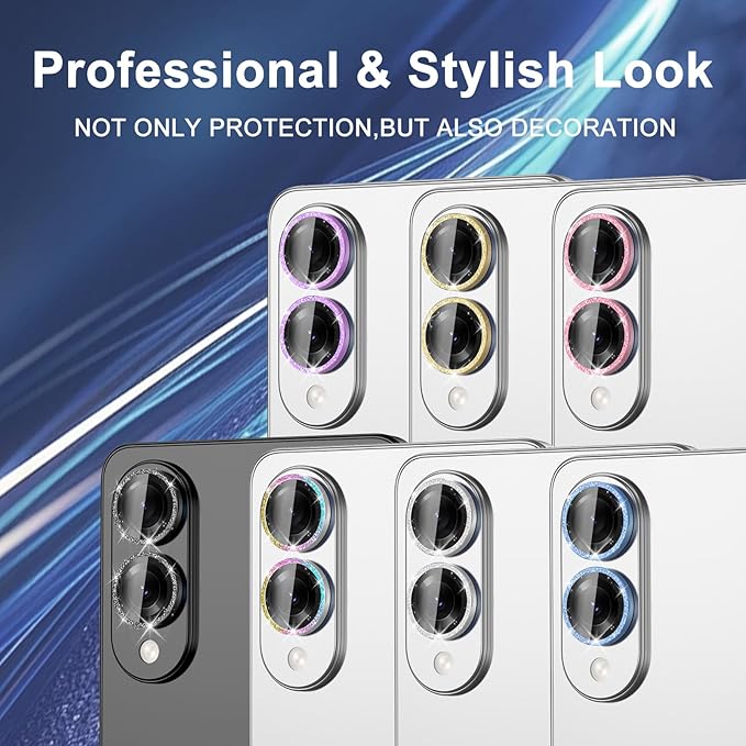 for Samsung Galaxy S25 Edge Camera Lens Protector, Individual Metal Ring Tempered Glass Lens Cover, [Strong Adsorption] Scratch Resistant Ultra-Thin HD Clear Lens Cover, 1 Set-Pink Sparkly