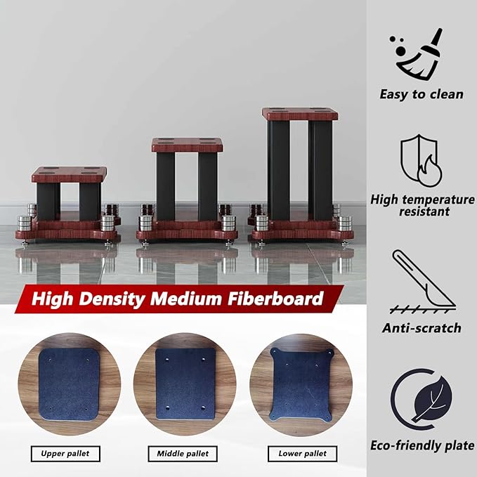 A Pair of Universal Speaker Stands, Heavy Duty Speaker Stands Holds Bookshelf Speaker Satellite Speaker Large Speaker, Vibration-Absorbing MDF Design, Holds 88lbs Speaker (Teak, 70cm/27.5in)