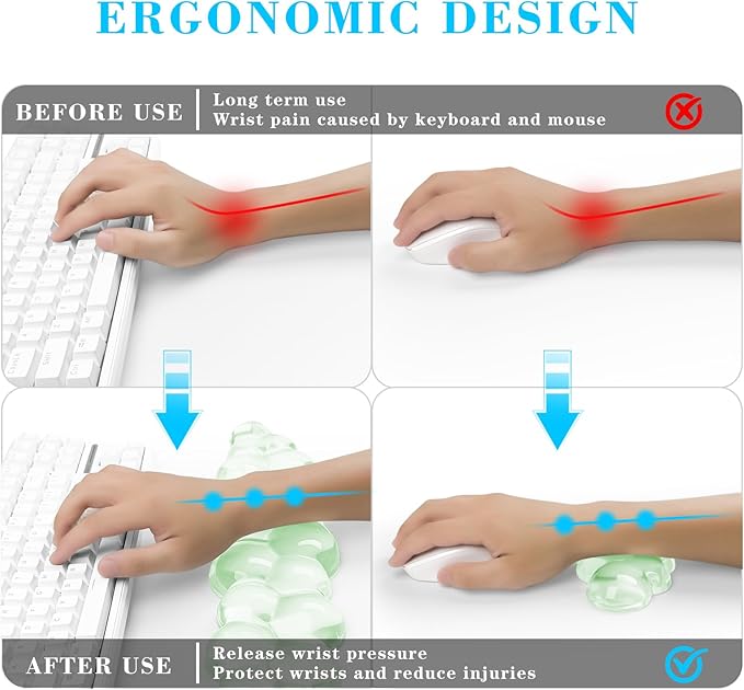 Gel Cloud Keyboard and Mouse Wrist Rest, Cute Wrist Support and Arm Support Keyboard Rest for Keyboard and Mouse Typing Pain Relief，Suitable for Office/Computer/Laptop/Gaming （Green）