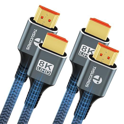 8K 4K HDMI Cable 1.6FT 2 Pack, High Speed Braided HDMI to HDMI 2.1 Cord Supports 8K@60Hz, 4K@120Hz 144Hz 48Gbps Compatible with Roku TV/PS5/HDTV/Blu-ray