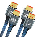 8K 4K HDMI Cable 6.6FT 2 Pack, High Speed Braided HDMI to HDMI 2.1 Cord Supports 8K@60Hz, 4K@120Hz 144Hz 48Gbps Compatible with Roku TV/PS5/HDTV/Blu-ray