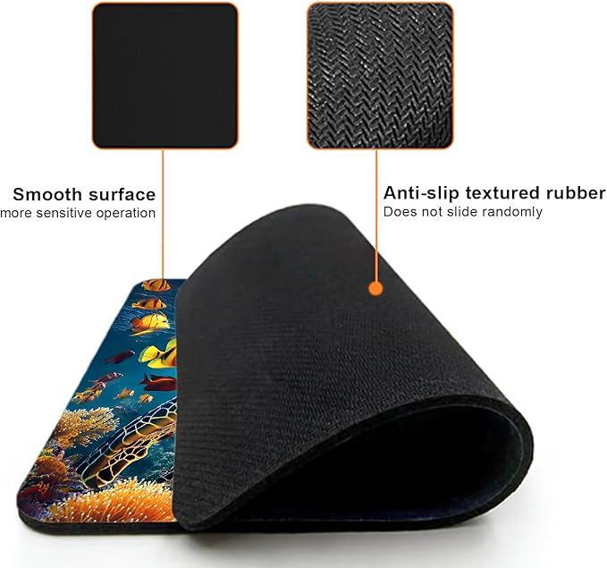 Mouse Pad, Cute Ocean Colorful Turtle Mouse Pads for Desk, 9.5" x 7.9" Non-Slip Rubber Base Computer Mousepad with Women, Portable Square Design for Wireless Mouse and Pad Laptop Office & Travel