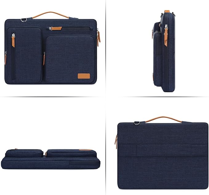 MOSISO 360 Protective Laptop Shoulder Bag,15 inch Computer Bag Compatible with MacBook Air M4 M3 M2/Pro A1990 A1707, Dell XPS Plus,Side Open Messenger Bag with 4 Zipper Pockets&Handle, Navy Blue