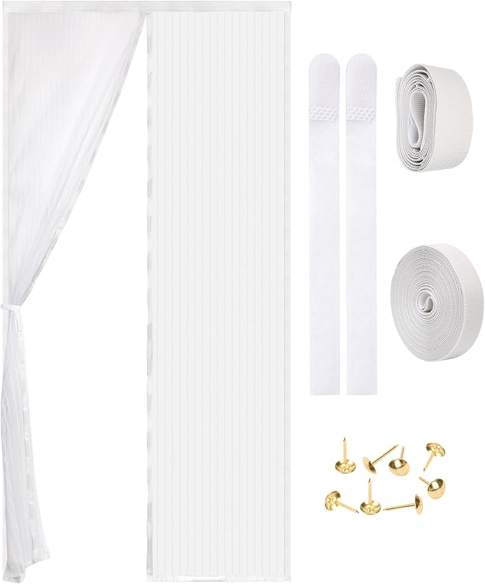 Magnetic Screen Door - Self Sealing, Heavy Duty, Hands Free Mesh Partition Keeps Bugs Out Let Breeze in- Pet and Kid Friendly - Keep Open Feature (White, Fit Door Size 34 x 78 Inch)