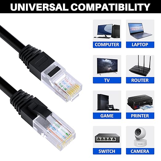 Cat5e Ethernet Cable 200 FT, Long Cat 5e Internet Cable, Black Snagless Patch Cord, Flexible, Network, LAN, PoE, Standard RJ45 Connector for PC, Server, Router, Modem, TV, PS5 - with 15 Cable Ties
