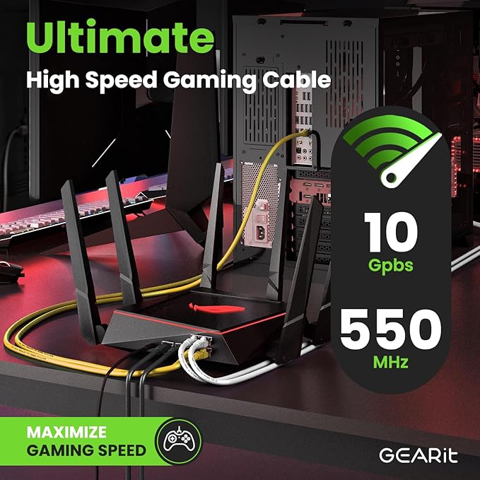 GEARit Cat 6 Ethernet Cable (1-Pack 100 Feet) Cat6 Network Patch, 10Gbps, RJ45, Snagless Cord, Gold-Plated Connectors, Internet for PC, TV, Tablet, Router, Printer, Servers, IT Data Center - Yellow