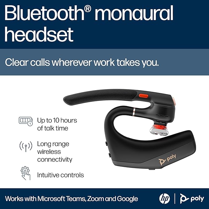POLY Voyager Legend 50 UC Bluetooth Headset with Charging Case - 4 Noise-Canceling Mics, AI NoiseBlockAI & WindSmart Tech - Bluetooth Headphones with Mic, Smart Call Controls, All-Day Comfort