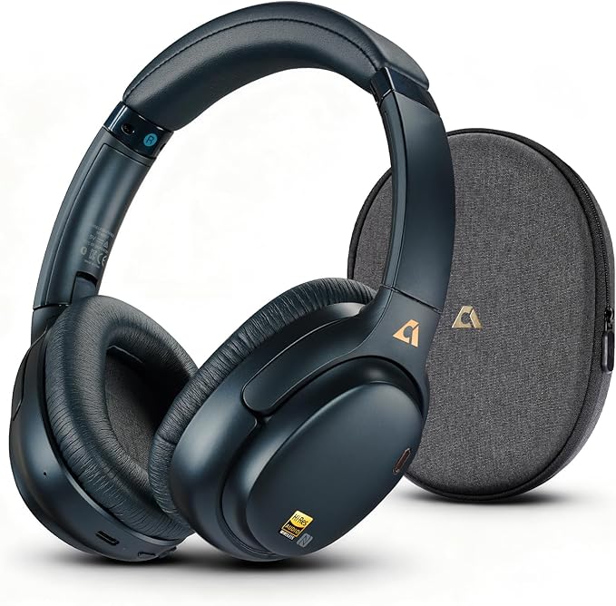 1Mii E700 Wireless Bluetooth Over Ear Headphones with Active Noise Canceling, Hi-Res Audio LDAC/aptX Low Latency for Airplane Travel Overhead Comfort, 54H Playtime, Custom EQ via App - Blue