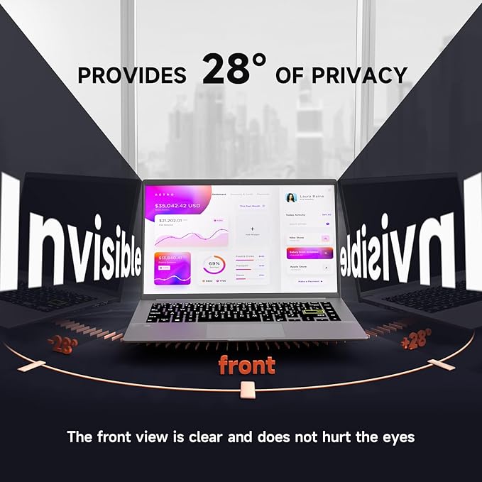 Mamol Laptop Privacy Screen 14 Inch Compatible with Lenovo/HP Envy/Dell/Acer/Asus/Thinkpad, 16:9 Aspect Removable Anti Glare Blue Light Privacy Screen Filter, Computer Monitor Security Shield 14 In