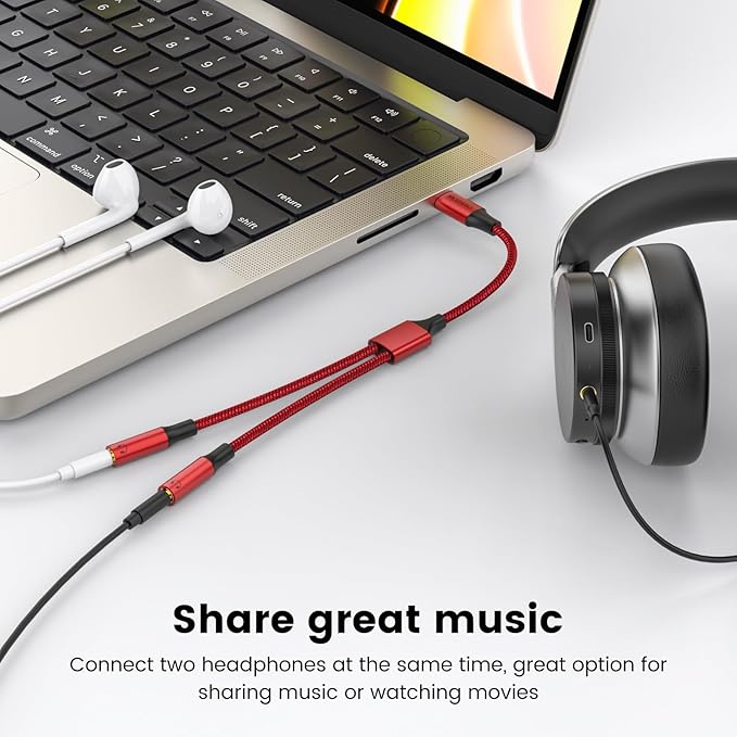 MOSWAG Type C to Dual 3.5mm Aux Headphone Jack Adapter, Hi-Res 2 Way Audio Y Cable Cord Compatible with iPad Samsung S23 S22 Google Pixel 7 6 Pro 5