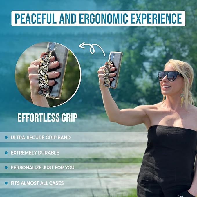 Universal Phone Grip Strap | Stretchable Phone Strap & Cell Phone Holder | Pack of 2 | Secure Hold for Busy Hands | Reversible & Durable Phone Hand Strap - Blue & Gold Cheetahs