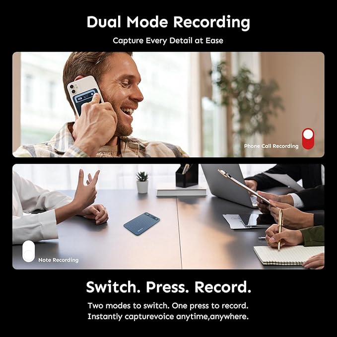 AI Voice Recorder, Transcribe & Summarize with AI Technology, Note Voice Recorder with App Control, Support 140 Languages, 64GB Memory, Audio Recorder for Lectures, Meetings, Calls(Blue)