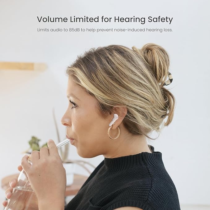 Puro Sound Labs PuroQuiet-Air Active Noise Cancelling Bluetooth Earbuds, Volume-Limited Wireless Earphones for Safe Listening, Soft Touch, Type-C Charging with Built-In Microphone & Secure Fit – White