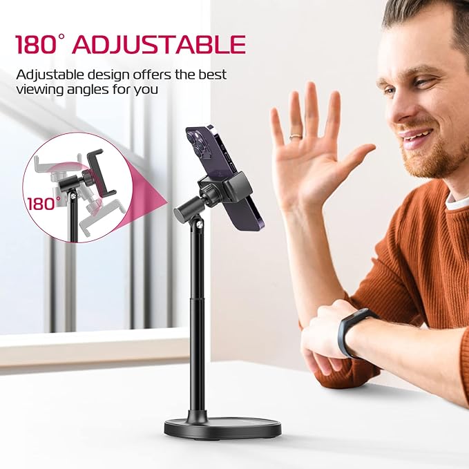 ULANZI Cell Phone Stand Mount for Desk, Vijim HP004 Adjustable Height & Angle Phone Holder, 360 Degree Rotating Desktop Phone Stand Compatible with iPhone, Samsung and All Phones