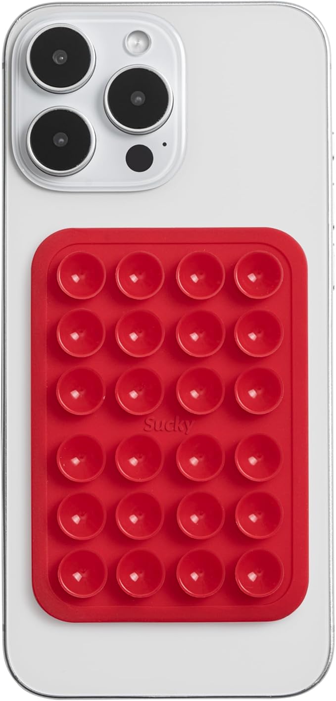 SUCKY Silicone Suction Phone Case Adhesive Octo Cup Buddy Mount - Anti-Slip Holder, Hands-Free Phone Accessory for iPhone and Android - Sticky Grip for Selfies, Videos - Red