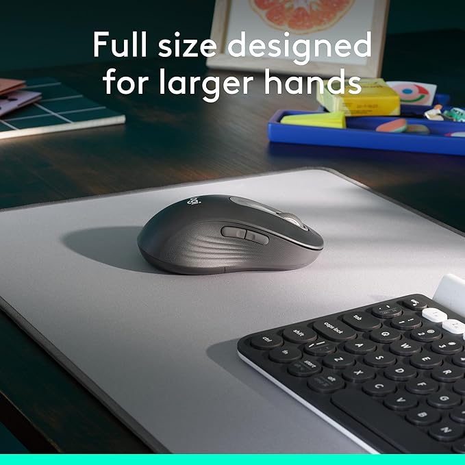 Logitech Left Handed Wireless Mouse Signature M650 L Full Size - 2 Year Battery, Silent Clicks, Customizable Buttons, Bluetooth, PC/Mac/Chromebook - Graphite, Large
