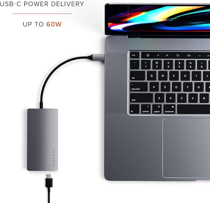Satechi 8 in 1 USB C Hub Multiport Adapter V2, 4K HDMI, 115W USB C PD Charging, 3 USB-A, Ethernet, Micro/SD Card Readers, for Laptop, MacBook Pro/Air M4/M3/M2/M1, iPad, iPhone 16, Windows - Space Gray