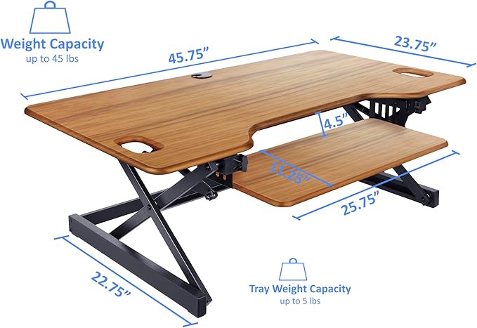 Rocelco 40" Large Height Adjustable Standing Desk Converter with Dual Monitor Stand BUNDLE - Quick Sit Stand Up Computer Workstation Riser - Retractable Keyboard Tray - Teak (R DADRT-40-DMS)