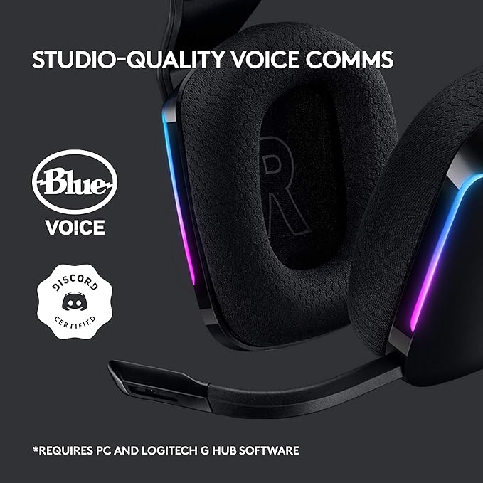 Logitech G733 Lightspeed Wireless Gaming Headset, Suspension Headband, Lightsync RGB, Blue VO!CE Mic, PRO-G Audio – Black, Gaming Headset Wireless, PC, PS5, PS4, Switch Compatible