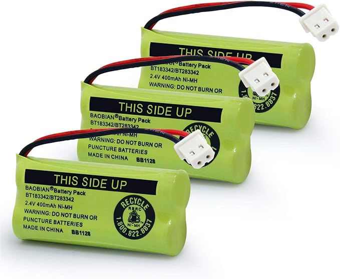 BT183342/BT283342 2.4V 400mAh Ni-MH BT166342/BT266342 BT162342/BT262342 Cordless Phone Pack CS6709 CS6609 CS6509 CS6409 EL52100 EL50003 (3 Pack)