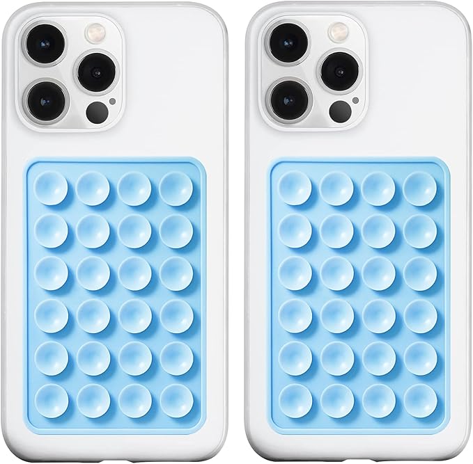 2 Pack Silicone Suction Phone Case Mount, Silicon Adhesive Phone Grip for Smartphones, Hands-Free Mirror Shower Phone Holder for Selfies, Tiktok Videos (Baby Blue)