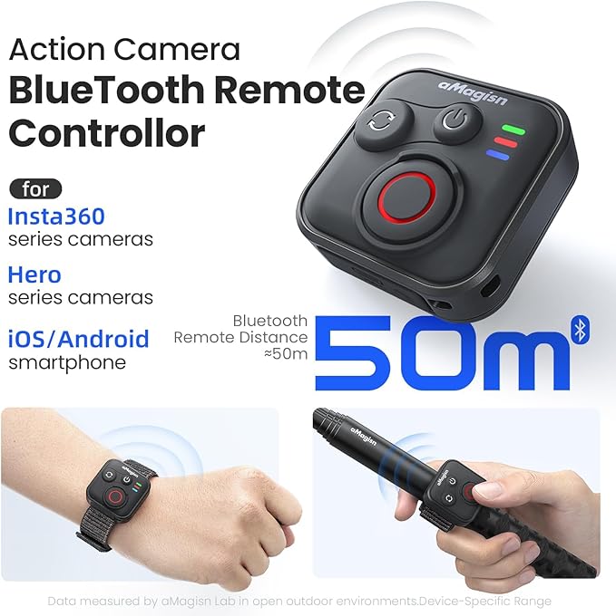 YDW Bluetooth Remote Control for INSTA360 X5 X4 X3 X2/Ace Pro2/Ace Pro/Ace/GO 3S/GO 3/ONE RS/ONE R/Gopro Hero13/12/11/10/9/8/Max/Mini,Wireless 50M Remote Control Range