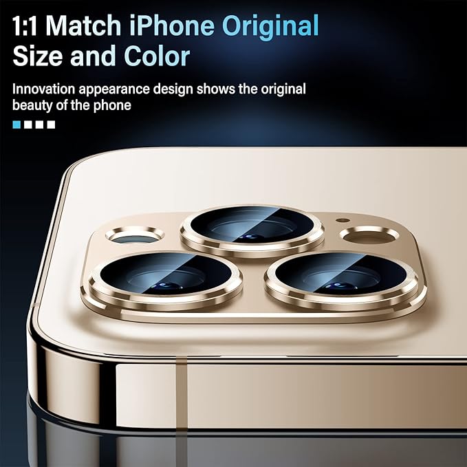 Uyiton for iPhone 12 Pro Max Camera Lens Protector, [Drop Protection][Strong Adsorption] 9H Tempered Glass Camera Cover Screen Metal Ring Case Friendly Scratch Resistant Easy to Install - Gold