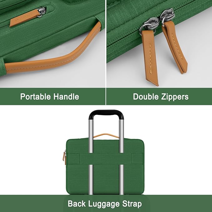 MOSISO 360 Protective Laptop Case 13.3 inch, 13-13.3 inch Laptop Sleeve Compatible with MacBook Air/Pro 13 / Pro 14,HP Dell Acer ASUS,Side Open Carrying Case with 4 Zipper Pockets&Handle,Jungle Green