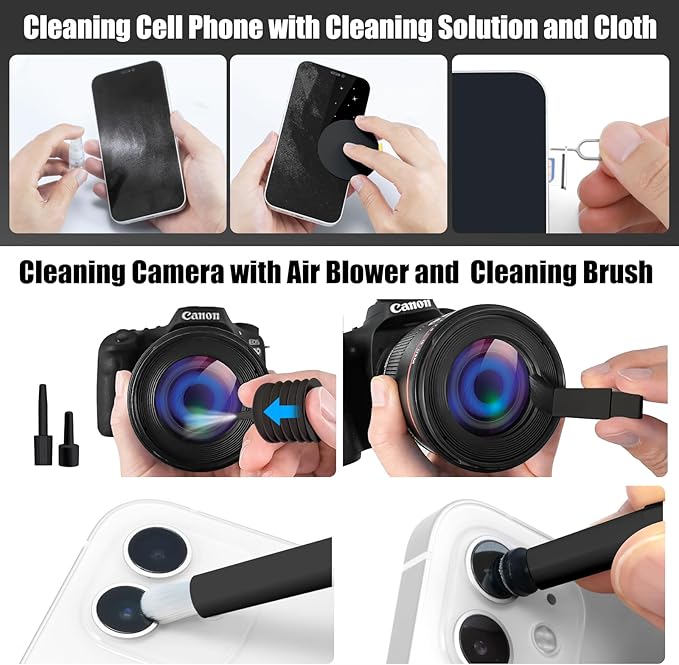 walrfid 2pcs Computer Keyboard Cleaner Kit, Laptop Screen Cleaning Spray for iPhone AirPod Phone MacBook iPad, 20-in-1 Electronic Clean Brush Tool for Earbud iPod TV Earphone Camera, Black Pink