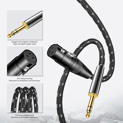 Kumiho XLR Female to 1/4 Inch 6.35mm TRS Stereo Cable Hi-Fi Balanced Bi-Shielded Interconnect Patch Cables for Microphones, Amplifiers, Mixers, Speakers 10FT