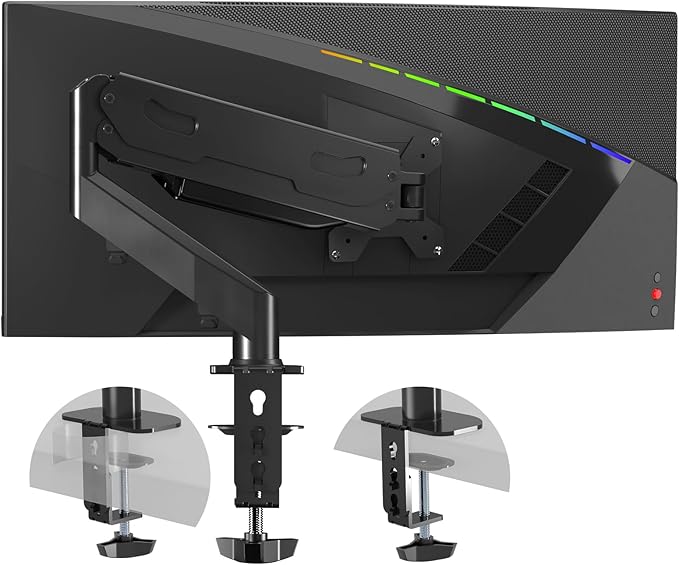Gas Spring Monitor Arm 32 Inch,Adjustable Single Monitor Desk Mount with Swivel/Tilt/Rotation,Computer Monitors Stand Holder with Clamp/Grommet Mounting Base, VESA Mount Bracket