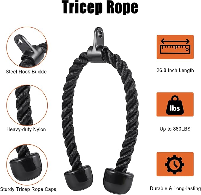 SERTT Workout Cable Machine Attachment for Home Gym, LAT Pulldown Attachments, Cable Accessories for Weight Training, Straight Pull Down Bar, Tricep Rope, Double D Row Handle, V-Shaped Bar