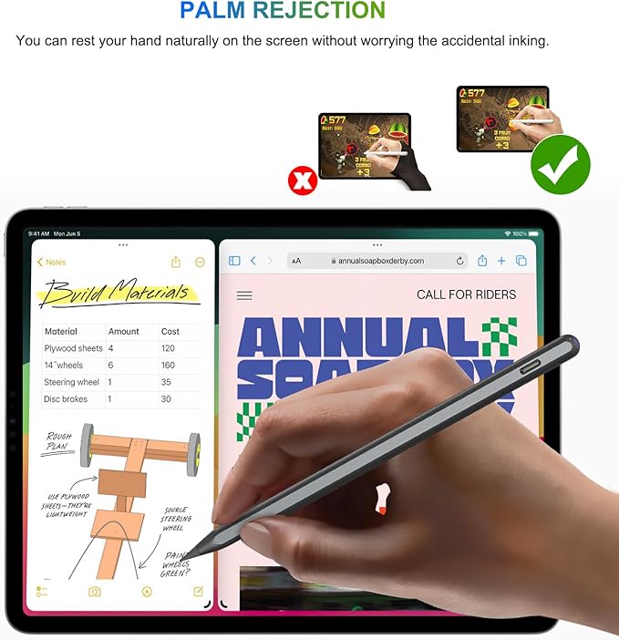 Pencil 2nd Generation Wireless Charging, Pencil for iPad with Tilt & Palm Rejection, Magnetic Stylus Pen Compatible with ipad Air 3/4/5, ipad Mini 5/6, ipad 6/7/8/9/10, ipad Pro 11/12.9 (Black)