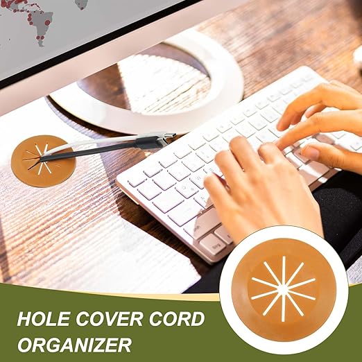 PATIKIL Desk Grommet 3-3/16", 4 Pcs Round Cable Grommet Cord Hole Cover with Adhesive Tape Flexible Table Wire Organizer for Office Home Table Countertop, Deep Brown