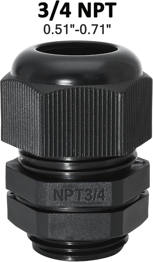 10 Pcs 3/4" NPT Nylon Cable Glands, IP68 Waterproof Adjustable Cord Grip Cable Connector Strain Relief Wire Protectors for 13-18mm Cable Diameter, Black