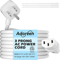 Adoreen 10 Ft Computer TV Replacement Power Cord White, Low Profile Flat Plug 18AWG 3-Prong AC Universal Power Supply Cable NEMA 5-15P to IEC 320 C13 for Printer, PC, Monitor TV LCD, ETL+Ties