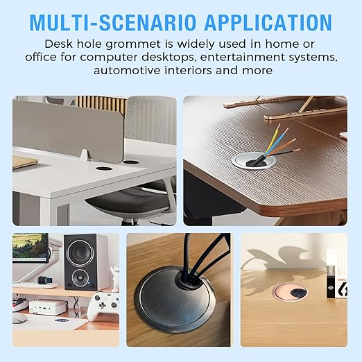 Desk Grommet 2" (50 mm), Desk Cord Hole Cover, Cable Grommet Metal Zinc Alloy Materilal, Desk Hole Grommet for Office and Home Table Cable, Detachable Cable Cord Organizer (Flat Black 1 Pcs)