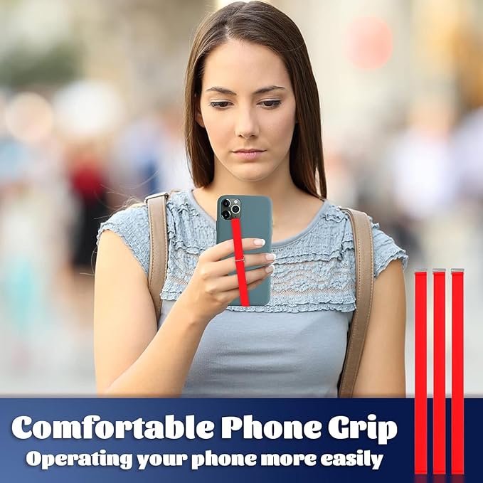 Silicone Phone Strap Holder for Hand, 3pcs Grips for Case with Clip of Phone Finger Grip Strap as Loop Holder for iPhone 15/15 Pro, Android(230, 3 Red)