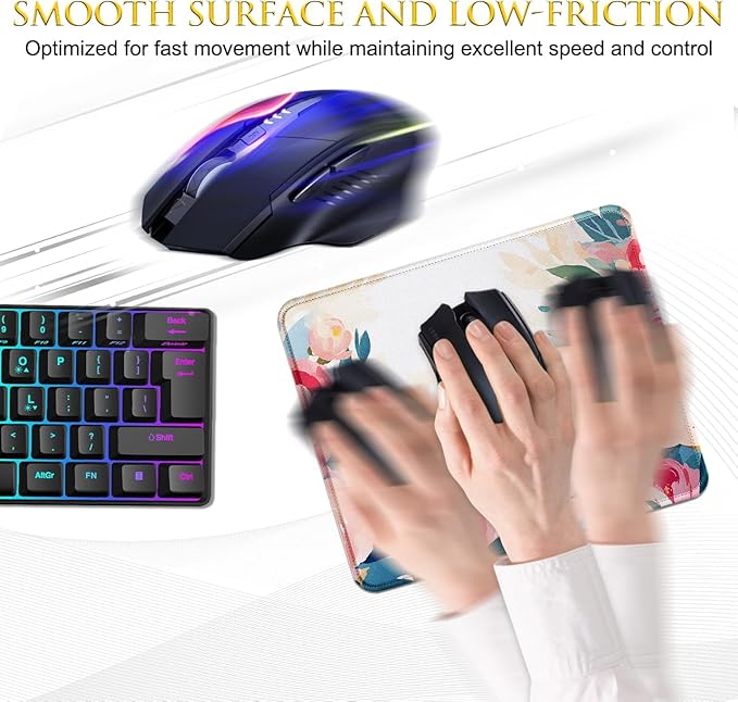 JIKIOU 3 Pack Mouse Pad with Stitched Edge, Comfortable Mouse Pads with Non-Slip Rubber Base, Washable Mousepads Bulk with Comfortable Cloth, Mouse Pads for Computers Laptop 10.2x8.3inch Multi Peony
