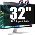 Magnetic 32 inch Computer Privacy Screen Filter for 16:9 Widescreen Monitor Desktop PC, 32in Hanging Removable Anti Glare Blue Light Eye Protection Shield, Anti Spy Screen Protector Panel