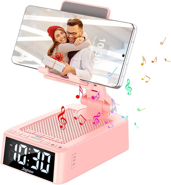 Gifts for Women Girls, Phone Stand with Bluetooth Speaker 360° Rotable Angel Adjustable Cell Phone Holder for Desk with HD Subwoofer Sound Fits All Phones,Tablets (Pink)