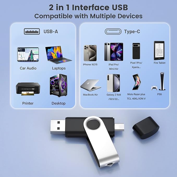 Customizable 128MB Flash Drive 10 Pack, ABLAZE Dual USB 2.0+ Type C Thumb Drives with Logo Personalized USB Memory Sticks (Mixed Colors)