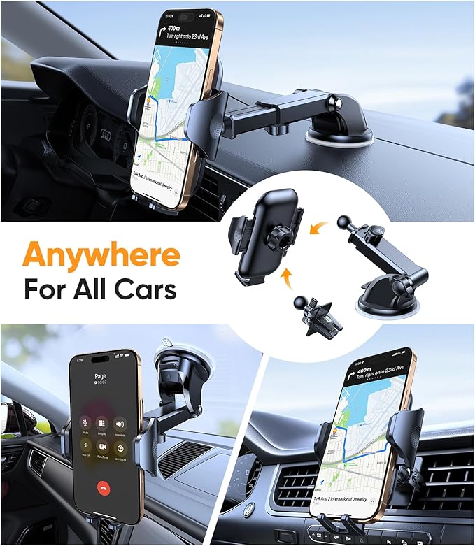 VICSEED Blue Phone Holders for Your Car [Upgraded True Military-Grade Strongest Suction] Cell Phone Mount for Car Dashboard Windshield Vent Truck Boat Stand Adjustable for iPhone Android Smartphones